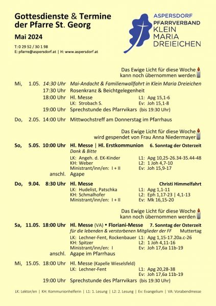 034. Aspersdorfer Gottesdienste & Termine | Mai 2024